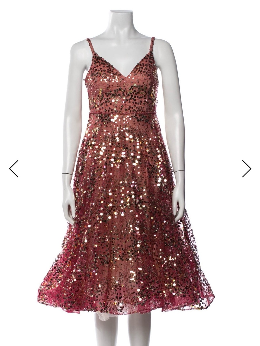 Bronx and Banco Pink Sequin V-Neck Midi Dress